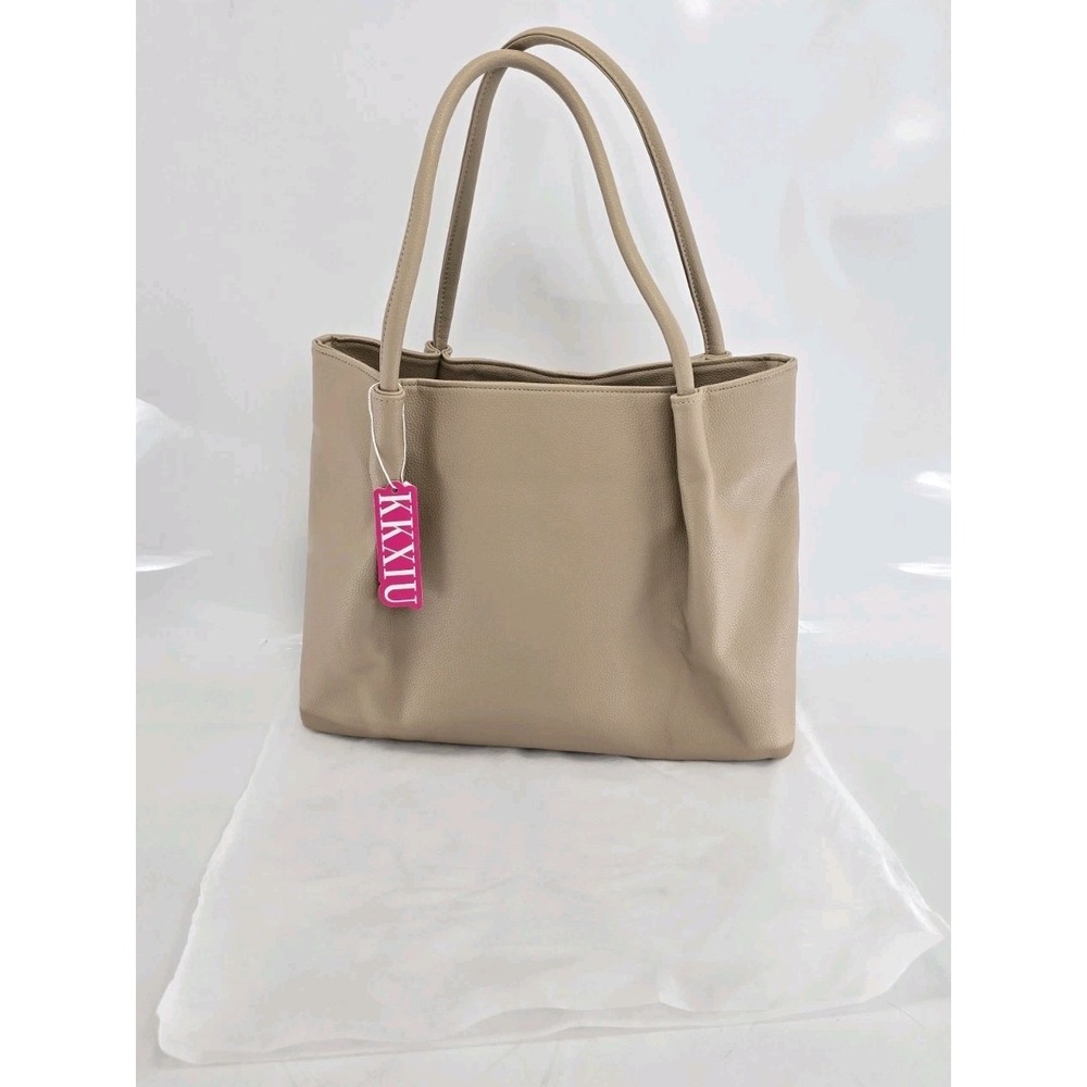 KKXIU 16x12 Large Tote Bag with Snap Work Leather Travel Purse Handbag Tan